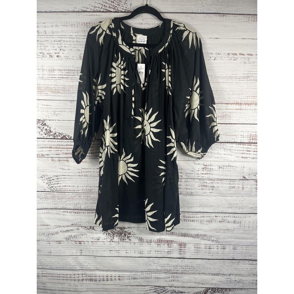 LOFT Beach Sunny Bubble Sleeve Cover Up Womens Medium Black Sun Print Swim
